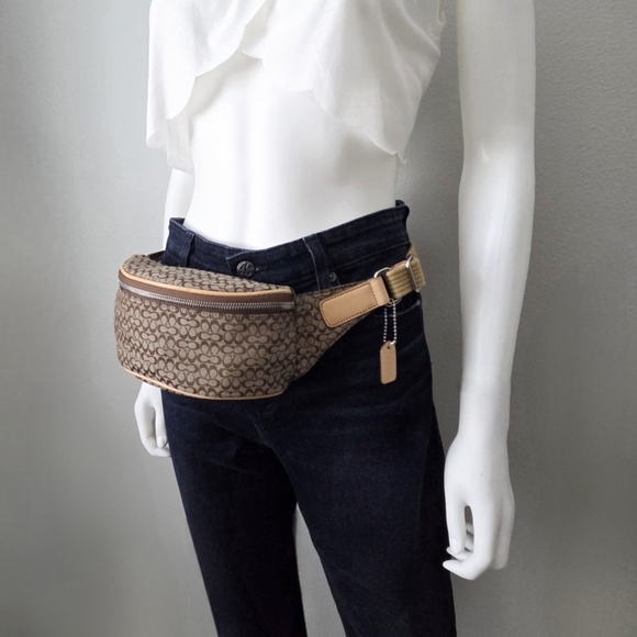 Coack Y2K Logo Fanny Pack Belt Bag, Neutral Tan Canvas & Leather Babe Vibes - Picture 2 of 16